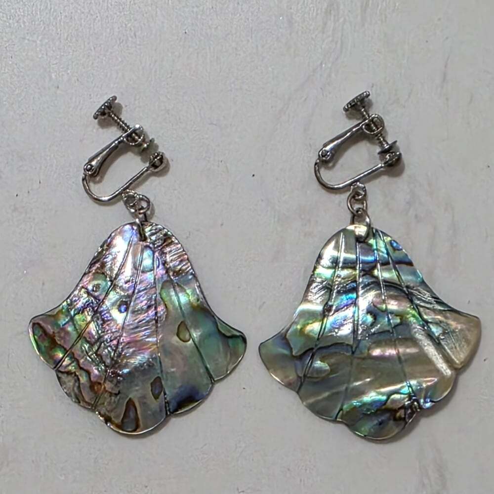 Vintage Iridescent Abalone Shell Screwback Earrings